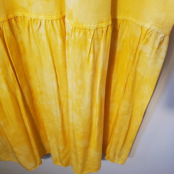 Cotton Code Yellow Maxi Dress Size L XL Tall Applique Short Sleeve Tie Dye USA - Picture 7 of 10
